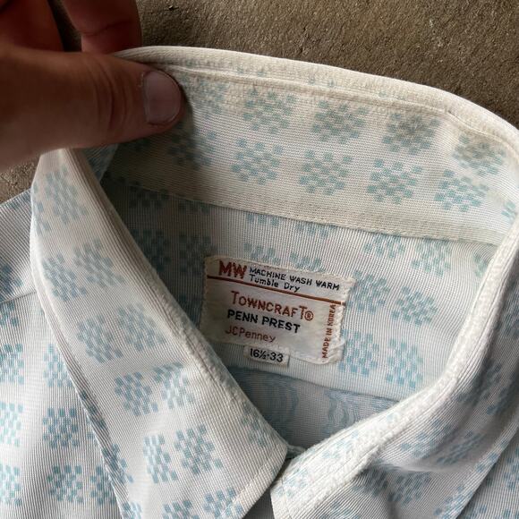 VINTAGE JC PENNEY TOWNCRAFT BUTTON DOWN LONGSLEEVE SHIRT BLUE GEOMETRIC MENS L - Picture 5 of 6